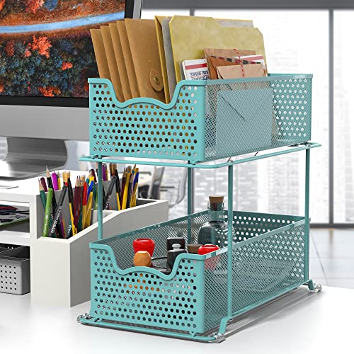 Simple Houseware 2 Tier Sliding Cabinet Basket Organizer Drawer, Turquoise - color: Turquoise, size: 1-Pack