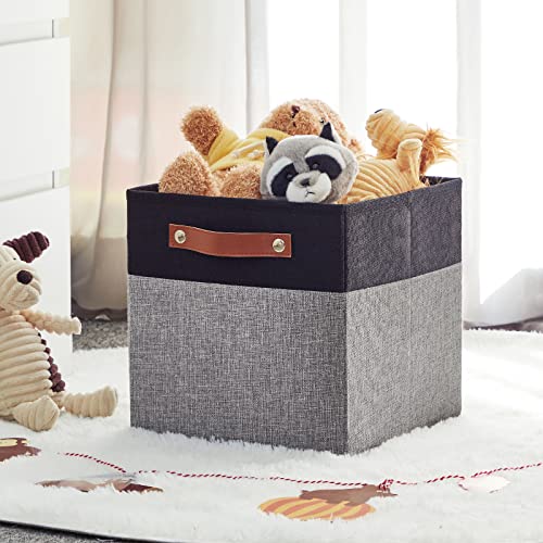 HNZIGE Fabric Cube Storage Baskets 11x11, Set of 4, Foldable Baskets with Handlesfor Organizer Closet(Black Gray) - color: Black Gray, size: 11"x11"x11"-4pack