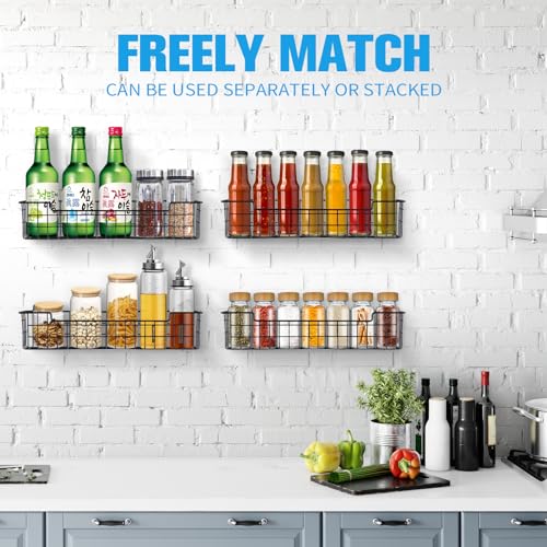Spice Rack Organizer Wall Mount, Spice Organization Storage Shelf for Cabinet Door, 4 Packs Wall Spice Rack Saving Space for Kitchen, Black - color: Black-4 Pack