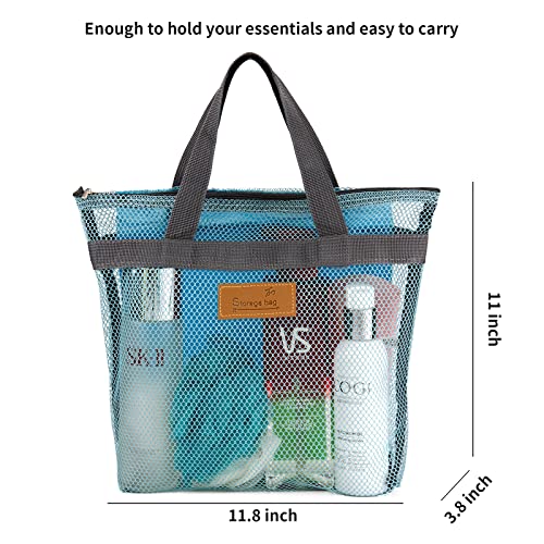 TOPASION Mesh Shower Caddy Bag Portable Hanging Toiletry and Bath Organizer with Zipper for Travel, Gym, Camping, College Dorms, Beach - color: 2 Pcs Sky Blue