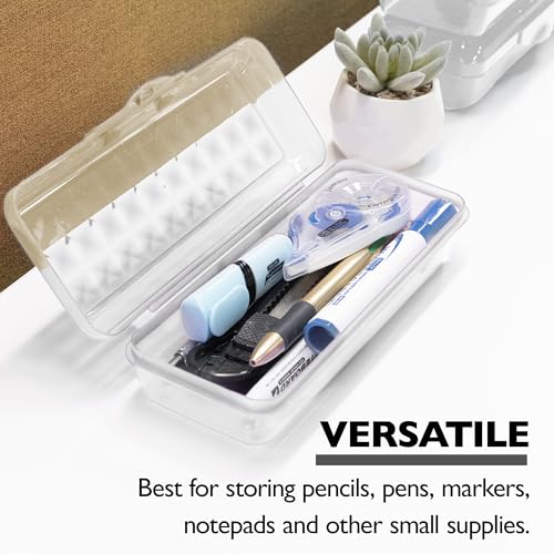 BAZIC PRODUCTS Plastic Pencil Case, Multi Purpose Organizer & Supply Holder, Clear Box Design, Durable Plastic Storage for School, Office, Classroom & Craft Supplies, 1-Pack - size: 1-Pack
