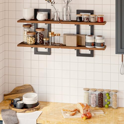 HOOBRO Floating Shelves and Wire Cube Storage Organizer, 15 Inch Wall Shelf Set of 2, 9-Cube Shelves, Modular Shelves with Metal Grid, DIY Closet Cabinet, BF32BJ01G1-BF09CW01