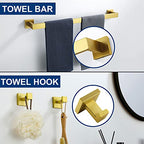 5 Pieces Bathroom Hardware Accessories Set Brushed Gold, 24Inch Bathroom Towel Rack Set SUS304 Stainless Steel, Square Bath Towel bar Set Wall Mounted, Heavy Duty - color: Brushed Gold, size: 24" 5pcs