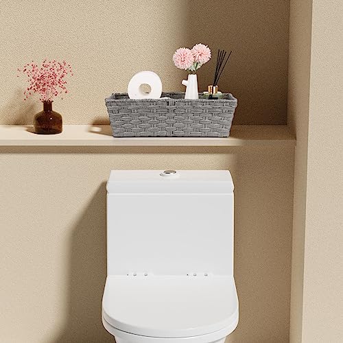 Wicker Storage Baskets for Bathroom, Toilet Tank, Decor - Woven Grey Baskets, 15¾" x 6¾" x 4¾", 2-Pack - color: Grey, size: 15¾" x 6¾" x 4¾"