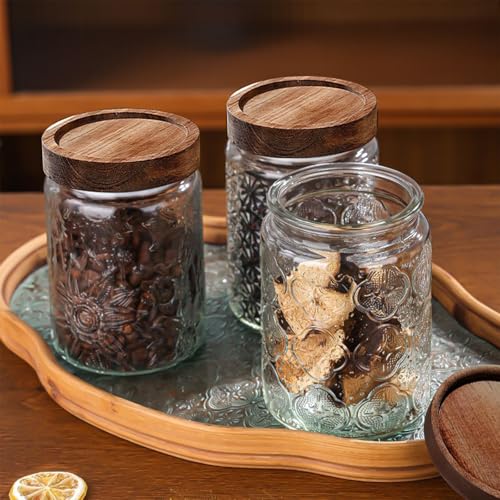 6-Pack 24 OZ Vintage Glass Jar with Lid, Airtight Food Storage Canisters with Bamboo for Kitchen Counter Pantry, Ideal for Coffee, Candy, Tea, Oats, Sugar, Cookies Decorative Jars - color: 24oz-2Sunflower+2Begonia+2Window