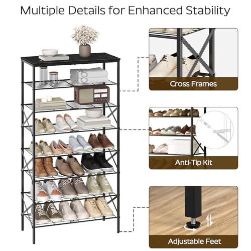 YATINEY 8 Tier Shoe Rack, Large Capacity Shoe Storage Organizer Holds 32 Pairs, Sturdy and Stable, for Entryway, Hallway, Closet, Dorm Room, Black SS08BB - color: Black, size: 27.8" x 10.8" x 52.6"