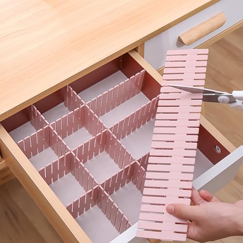 8 Pack Drawer Dividers, 4 Inch High Adjustable Plastic Grid Separators, DIY Cut-to-Fit Drawer Organizer for Socks, Underwear, Makeup, Kitchen, Office & Bedroom, White - color: white-blue