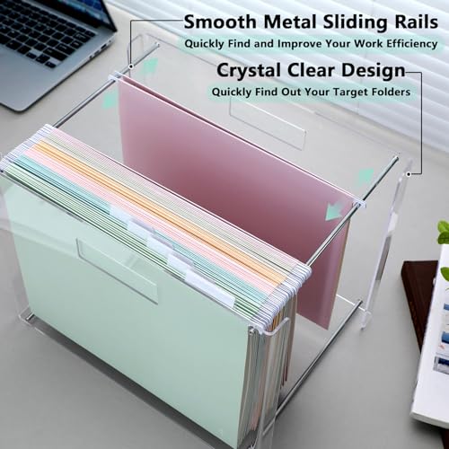 Dispowreath 24 Hanging File Folder with Acrylic Organizer for Letter/a4 Size Desktop Clear File Storage Box with Handles for Home Work Office Use(Colorful,Classic) - color: Colorful, style: Classic