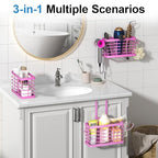 Sevenblue Hair Tool Organizer, 3-in-1 Universal Hair Dryer Holder, Adjustable Height Metal Blow Dryer Holder Wall Mounted/Over Cabinet Door/Free-Standing (Pink) - color: Pink