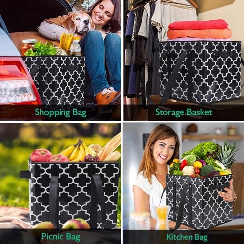 WISELIFE Reusable Grocery Bags 2-Pack Foldable Washable Large Storage Bins Basket Water Resistant Shopping Tote Bag Black - color: Black, size: 2 Pack
