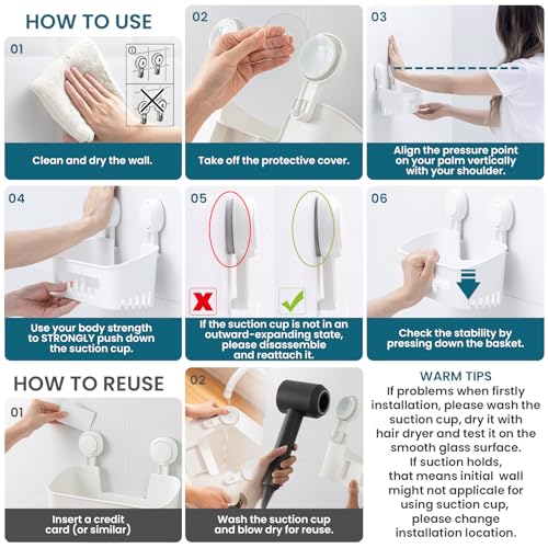 TAILI Shower Caddy Suction Cup, Heavy Duty Bathroom Organizer, Removable Shelves for Inside Shower, Shampoo, Waterproof Suction Plastic Storage for Bathroom Accessories Holder, White - style: 1 Tier - White