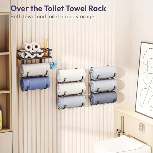 SWTYMIKI Over the Door Towel Rack - 9 Tier Towel Racks for Bathroom Wall Mounted, Towel Holder with Shelf, Hanging Rolled Towel Storage Organizer for Small Bathroom, Camper, RV, Black - color: Black, size: 9 Tier