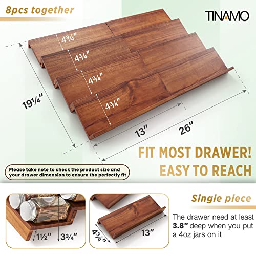 Tinamo Acacia Wooden Spice Rack Organizer for Cabinet - Spice Drawer Insert, Spice Organization for Cabinet, Seasoning Organizer, 4-Tier Spice Jar Rack for Drawer, Spice Holder Pack of 8 (64 Jars) - color: Acacia, size: Pack 8