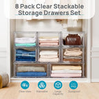 Vtopmart 8 Pack Large & Medium Stackable Drawer Organizer Set, 162QT Easy Assembly Clear Plastic Storage Cabinet, Durable Dresser for Closet, Bedroom, Entryway, Playroom & Apartment Organization - style: 2pk L & 6pk M