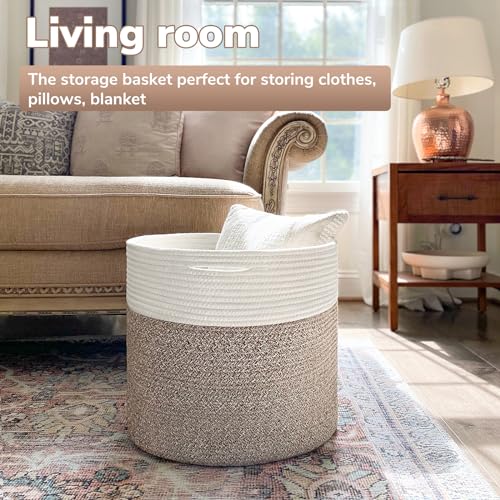 Goodpick 15.8 x 15.8 x 13.8 Inches Blanket Basket - Cotton Rope Baskets for Blankets & Toys, Nursery & Living Room Decor (Soft Material Design) - color: Mele, size: 15.8x15.8x13.8 Inch (Pack of 1)