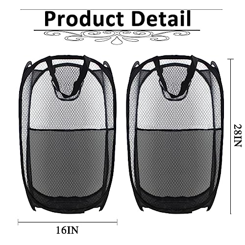 Collapsible Pop Up Laundry Hamper, Extra Large Mesh Foldable Laundry Basket Bag, 28" x 16" x 16", 2 Pack (Black) - color: 2P Black