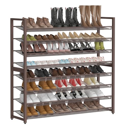 Metal Shoe Rack,Large 8 Tier Shoe Organizer, Heavy Duty Metal 4-Tier Stackable Shoe Storage Vertical Shoe Rack for Closet Front Door,Entrance,Entryway,Garage,Up to 50 Pairs,Bronze - color: Bronze, size: 8 Tier