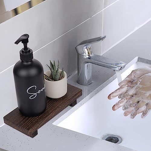 zoocatia Small Wood Tray Pedestal Stand Farmhouse Bathroom Decor Decorative Wooden Riser Kitchen Soap Dish Holder for Vanity, Counter, Sink, Dark Brown - color: Dark Brown, size: 8.7" x 3.6" x 1.6"