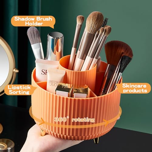 fanado 360° Rotate Makeup Brush Holder Organizer, Makeup Organizers Countertop, Makeup organization and Skincare Storage for Vanity, Desktop, Bathroom (Orange) - color: Orange