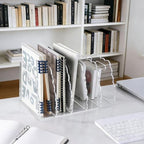 Adevar Clear Acrylic Magazine File Holder 5 Vertical Magazine File Organizer Binder Book Holder for Desk Acrylic Desk Organizer Clear Office Racks & Displays for Office Home Classroom - size: B5, 5 Sections