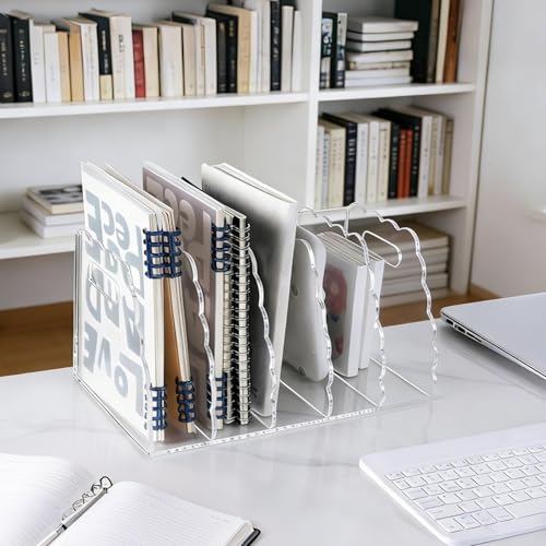 Adevar Clear Acrylic Magazine File Holder 5 Vertical Magazine File Organizer Binder Book Holder for Desk Acrylic Desk Organizer Clear Office Racks & Displays for Office Home Classroom - size: B5, 5 Sections
