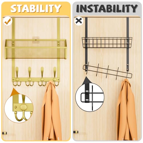 Kaiferty Over The Door Hooks Organizer, Coat Rack Over The Door Storage Hanger Towel Rack, Back of Door Storage Organizer for Bathroom,Bedroom,Kitchen,Office (Gold, 2-Tier) - color: Gold, size: 2-Tier
