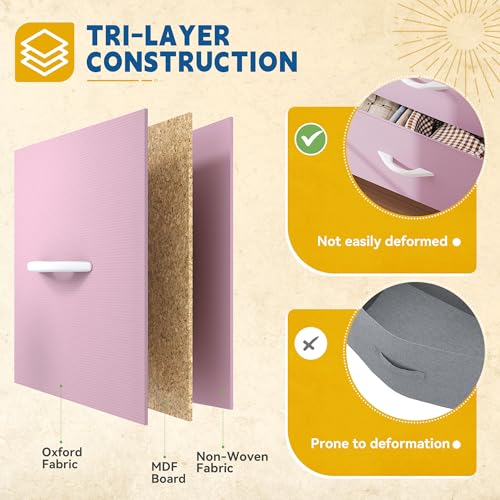 DWVO Dresser for Bedroom, 7 Drawers Fabric Dresser, Organizer Unit for Living Room, Hallway, Closets - Sturdy Steel Frame, Wooden Top & Easy Pull Fabric Bins, Pink - color: Pink, style: 7-Drawer