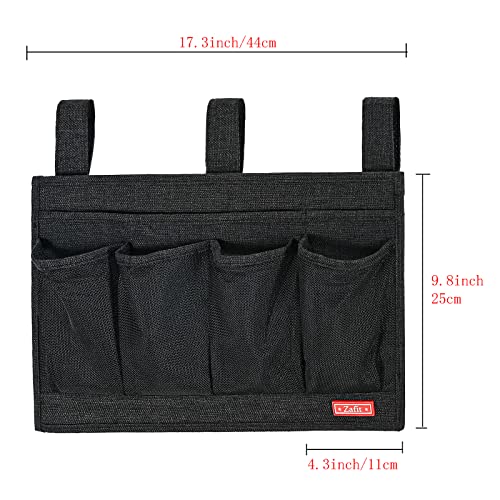 Zafit Linen Bedside Caddy, Bedside Storage Organizer for Hospital Beds, College Dorm Rooms or Baby Bed (6 Pockets-Black) - color: Black, size: 6 Pockets