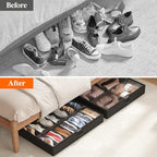Lifewit Under Bed Shoe Storage Organizer 2 Pack(14 Shoes Cells+4 Boots Cells), 4.3 Inches Profile Fabric Shoes Container Box with Clear Cover, Foldable Storage Bag with 2 Handles, Fits 22 to 36 Pairs - style: 14 Shoes Cells+4 Boots Cells