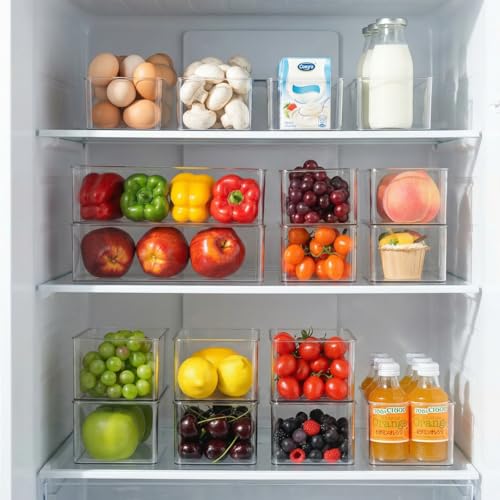 Hudgan 4 Packs Refrigerator Organizers and Storage, 4 Small Stackable Clear Plastic Bins for Pantry Organizer, Home Edit, Kitchen Cabinet, Fridge, Bathroom, Office, Drawer - size: 4S