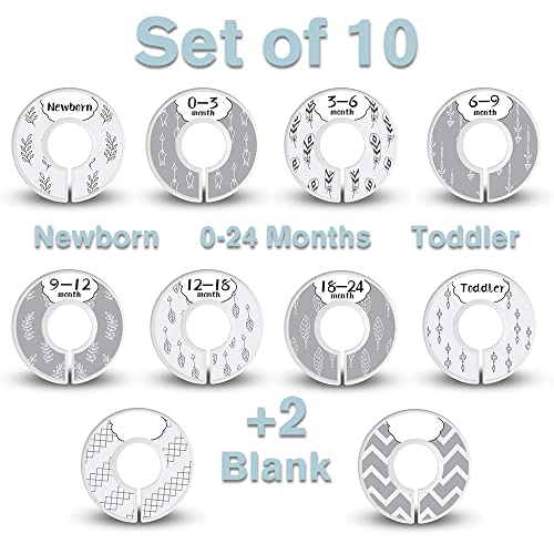 Baby Closet Dividers - Set of 10 from Newborn to Toddler and 2 Blanks with Colored Box - Gray Boho Designs Baby Closet Organizer for Nursery - [Gray Boho] - color: Boho