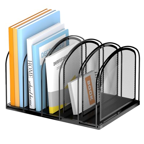 SUPEASY 5-Section File Organizer for Desk, Mesh Desk Organizer, Vertical File Folder Holder, File Floder Organizer for Office Home School Classroom, Black