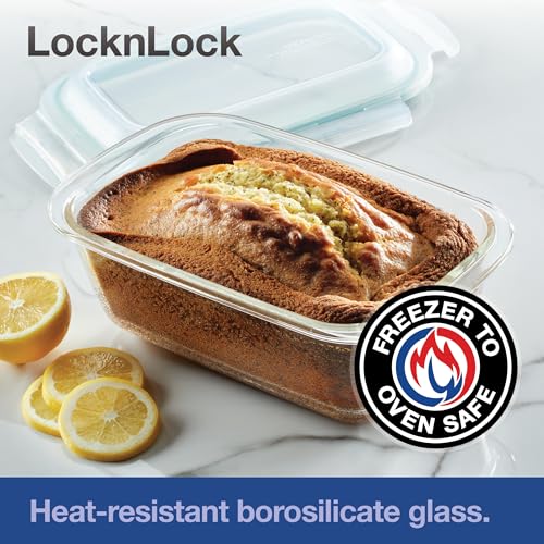 LocknLock LOCK & LOCK Purely Better Glass Bread Baking/Loaf/Meatloaf Pan/Food Storage Container with Lid, 8.5 Inch x 5.5 Inch, Clear - style: Loaf Pan