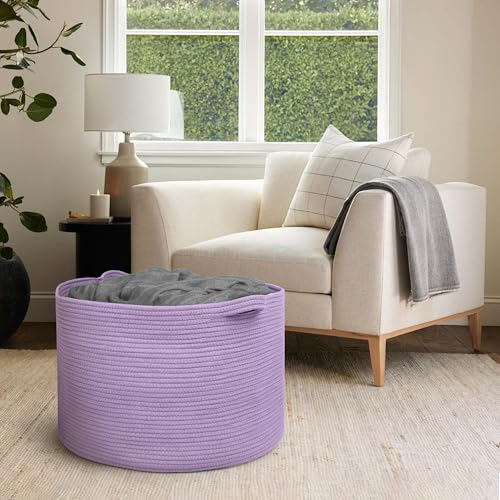 MEGASKET 115L Extra Large Purple Storage Basket, 23.6" X 15.7" Jumbo Woven Cotton Rope Bin for Throw Blankets Pillows, Baby Laundry Basket, Dirty Clothes Organizer, Big Storage Box for Toys, Towels - color: Purple, size: 23.6"x23.6"x15.7"