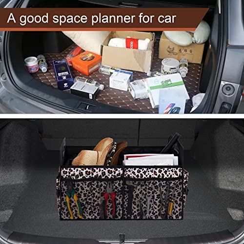 Femuar Car Trunk Organizer, Large Capacity Collapsible Trunk Storage with 11 Pockets, Waterproof, Non-Slip, Suitable for Car, SUV, Truck, Van, Jeep, Sedan, Leopard Print - color: Leopard print, size: Large