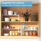 15.5 to 25.5 Inch Kitchen Cabinet Shelf Organizers, Adjustable Kitchen Counter Shelf Organizer, Set of 4 Expandable Countertop Storage Shelves, Stackable Design, 30LBS Heavy Duty, Space Saver - color: White