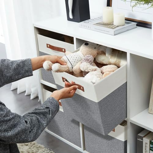 DECOMOMO Fabric Cube Storage Bins - Storage Baskets for Shelves, Cube Storage Organizer for Kallax and Cubbies (Grey & White, 11 inch Cube) - 4 Pack - color: Grey and White, size: Cube 11" /4pcs