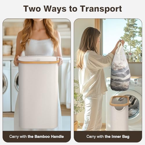 Bathola 75L Slim Laundry Hamper with Lid, Dirty Clothes Hampers for Laundry, Collapsible Laundry Baskets for Small Spaces, Bedroom, Bathroom, Laundry Room, Beige - color: Beige, size: 75L