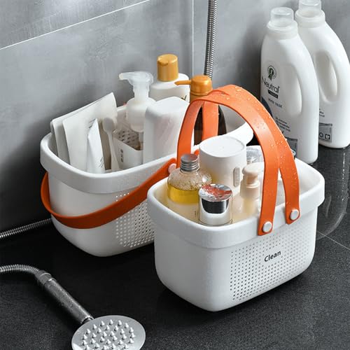 JiatuA Plastic Storage Basket with Handle Portable Shower Caddy Tote Organizer Basket Bin for Bathroom Kitchen Dorm Room Bedroom, Small White - color: White, size: Small