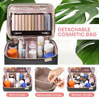 HXLGMD Large Makeup Bag with Mirror Double Layer Travel Make Up Organizer Case, Large Capacity Coemetic Bag with Brush Slot Divider - color: Black