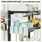 YKLSLH 3 Tiers 6 Baskets Over The Sink Dish Drying Rack Extendable (26.57"-35"), Large Dish Drying Rack, Kitchen Cutlery Drainer Metal Storage Counter Rack - color: Black, size: 3 tiers 6 baskets