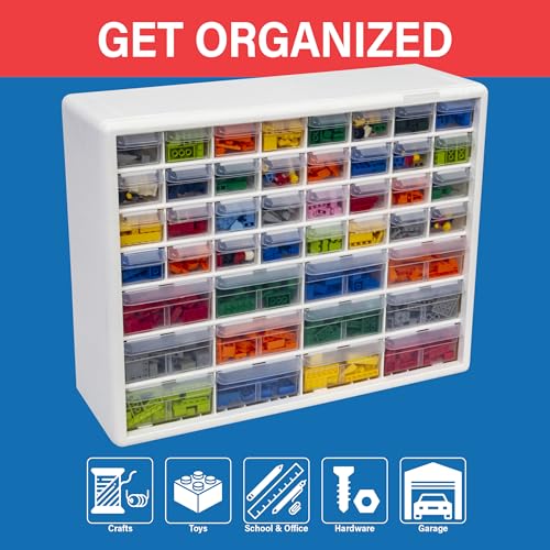Akro-Mils 44-Drawer Plastic Drawer Storage Cabinet for Garage Organization, Bead Organizer, Building Bricks Storage, Teacher Toolbox, Makeup Organizer, 20" W x 6" D x 16" H, 10144 White - color: White, size: 44 Drawer, style: 1 Pack