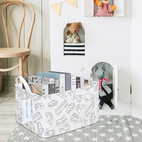 LANGYASHAN Rectangular Storage Bin Collapse Canvas Fabric Cartoon Storage Basket with Handles for Organizing Home Kitchen Boys and Girls Toys Office Closet Shelf Baskets (Rec Vehicle) - color: REC Vehicle