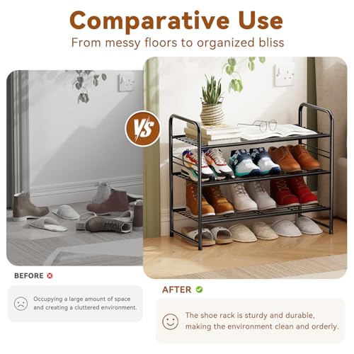 Shoe Rack, Closet Metal 27 Inch Wide 3 Tier Metal Shoe Organizer for Entryway, Stackable & Adjustable, Black
