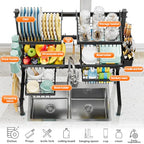 YKLSLH 3 Tiers 6 Baskets Over The Sink Dish Drying Rack Extendable (26.57"-35"), Large Dish Drying Rack, Kitchen Cutlery Drainer Metal Storage Counter Rack - color: Black, size: 3 tiers 6 baskets