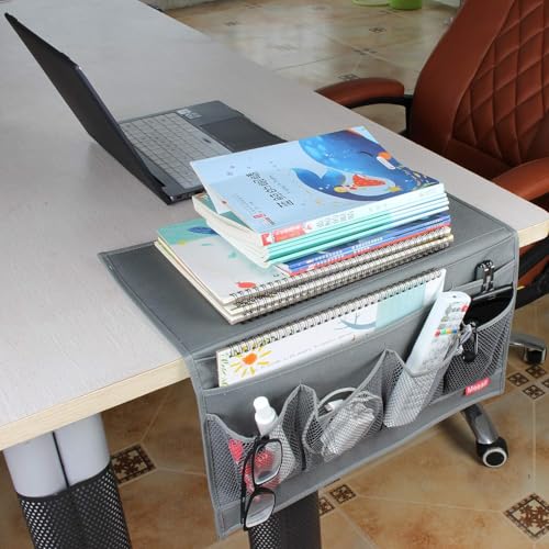 Bedside Storage Organizer with 6 Pockets, Bedside Caddy, Table Cabinet Storage Organizer, TV Remote Control, Phones, Magazines, Tablets, Accessories, Gray