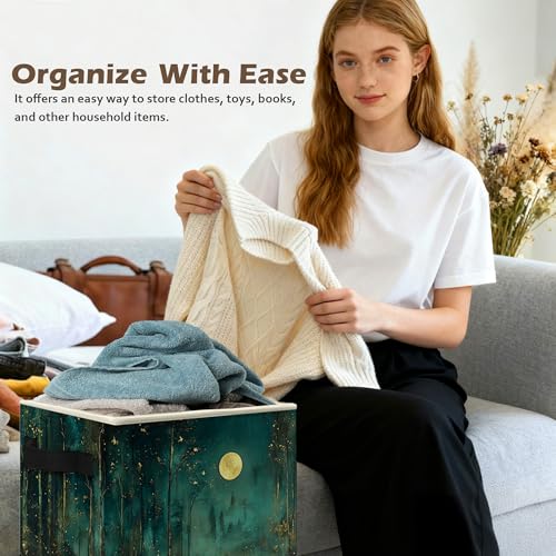 Dark Enchanted Forest Full Moon Storage Box Bins, Mystical Moonlit Night Forest Collapsible Storage Basket Organizer for Bedroom Laundry Room Home Clothes Toys Books, Toybox for Kids - color: Mystical Moon-03