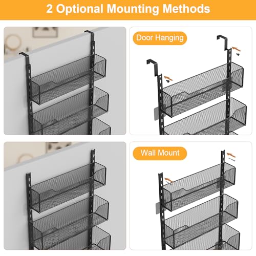 VyGrow Over the Door Storage Organizer with 3 Tier Mesh Baskets 2 Hanging Rods, 2 Mounting Options, Heavy Duty Clothes Hanger & Towel Rack for Bathroom Bedroom Office, Black - color: Black