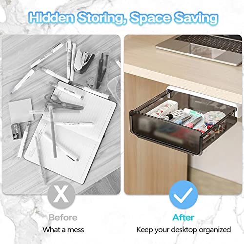 OSPNIEEK Self-adhesive Under Desk Drawer Organizer, 2 Pack Table Hidden Slide Out Large Storage Mounted Desktop Pencil Holder Tray Drawers for Office Home School Stationery Kitchen (Large, Black) - color: Matte Black, size: Large