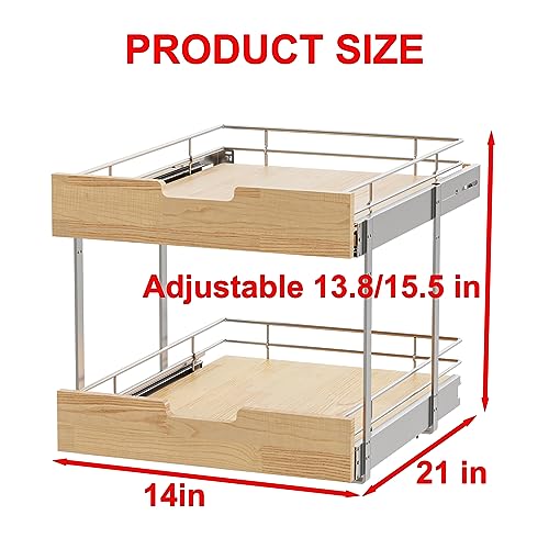 Sikarou Pull Out Cabinet Organizer,Heavy-Duty Slide Out Shelf, Wood and Wire Basket, Pull Out Drawer for for Kitchen Under Sink Space, Pantry, Bathroom, 2 Tie 14 * 21 in - size: 2-TIE 14*21 WM